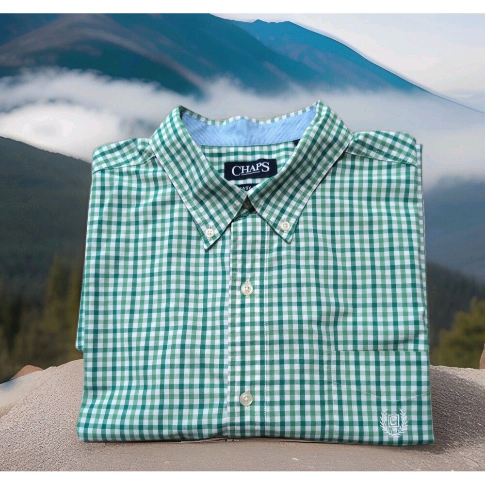 CHAPS by RALPH LAUREN MEN'S GREEN/WHITE SHORT SLEEVE SHIRT SIZE XL EUC